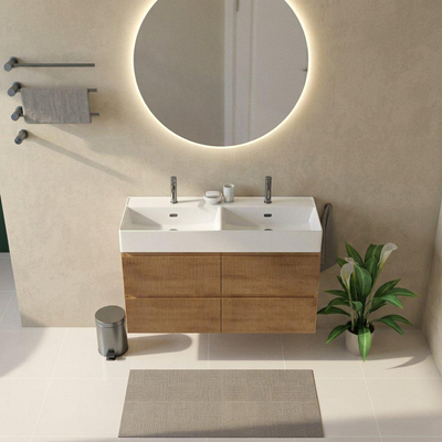 Saniclass Holz Atelier Ensemble de meubles de salle de bains - 120x45x72cm - Legend lavabo en céramique blanc - 2 vasques - 2 trous de robinet - 2 tiroirs - chêne natural mat (bois)