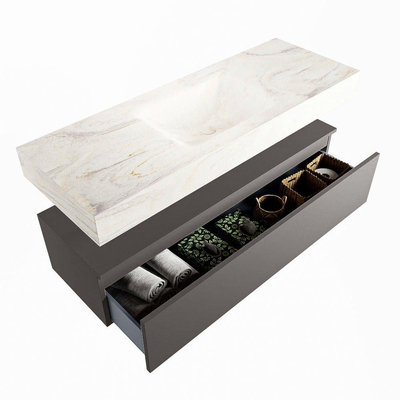 Mondiaz ALAN-DLUX Ensemble de meuble - 130cm - meuble Dark grey mat - 1 tiroir - Lavabo Cloud Ostra suspendu - vasque Centre - 1 trou de robinet