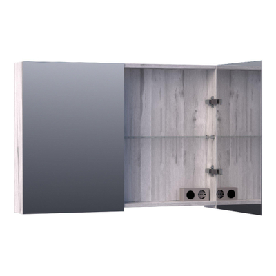 BRAUER Plain Spiegelkast - 100x70x15cm - 2 links/rechtsdraaiende spiegeldeuren - MFC - Birch