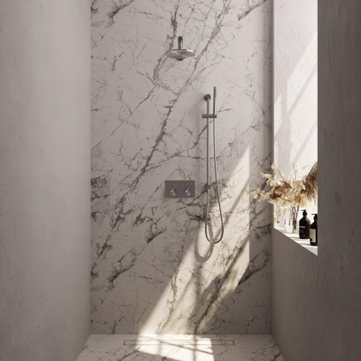 BRAUER Brushed Edition Douche de pluie thermostatique encastrée - boutons-poussoirs - SET 61 - tête de douche 20cm - bras de douche mural droit - douchette barre - flexible de douche - barre de douche intégrée - inox brossé PVD