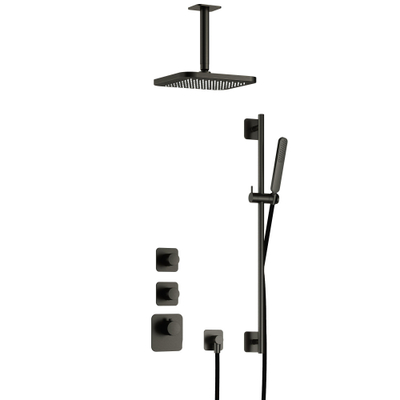 Hotbath Gal IBS40 regendoucheset inbouw - 2 functies - 15cm plafondarm - 22cm vierkante hoofddouche - met glijstang - gunmetal geborsteld PVD