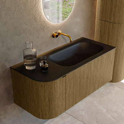 Ensemble de meuble de salle de bain Mondiaz KURVE - 105x46x40cm - 1 tiroir - 1 porte - lavabo en solid surface - droite - sans trou de robinet - Dusk