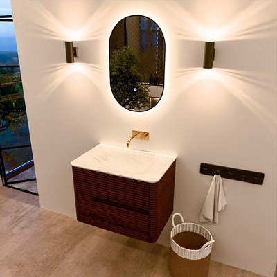 Mondiaz CIRO-DLUX Badkamermeubelset - 70x45x50cm - Solid surface wastafel Opalo - 1 wasbak Midden - zonder kraangaten - 2 lades - Ruby