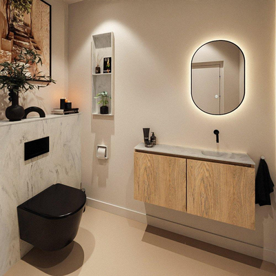 MONDIAZ TURE-DLUX 100cm toiletmeubel Washed Oak. EDEN wastafel Opalo positie rechts. Zonder kraangat.
