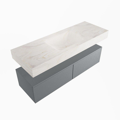 Mondiaz ALAN-DLUX Ensemble de meuble - 130cm - meuble Plata mat - 2 tiroirs - Lavabo Cloud Ostra suspendu - vasque Centre - 1 trou de robinet