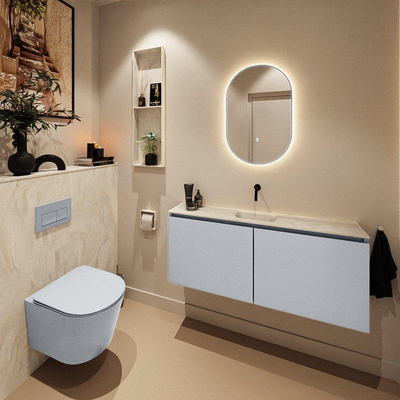 MONDIAZ TURE-DLUX Meuble WC 120 cm Clay. Lavabo EDEN Ostra position milieu. Sans trou de robinet.