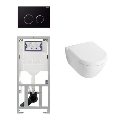 Villeroy & Boch Subway 2.0 Compact avec abattant ensemble de toilette avec réservoir encastré Geberit et plaque de commande Sigma20 noire