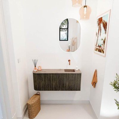Mondiaz JOYA-DLUX 101.6cm toiletmeubel - ronding links kleur Shadow - Wastafel FAYE positie Rechts Zonder kraangat kleur Arena.
