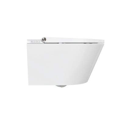 QeramiQ Luma Ensemble WC-douche - réservoir encastré Geberit UP320 - avec châssis Burda - séchoir - douchette féminine - plaque de commande cuivre - boutons ronds - blanc brillant