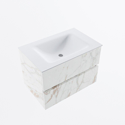 Mondiaz VICA ensemble de meuble de salle de bain - 70cm - meuble sous-vasque carrara - 2 tiroirs - lavabo cloud milieu - 1 trou de robinet - version haute de 60cm - talc