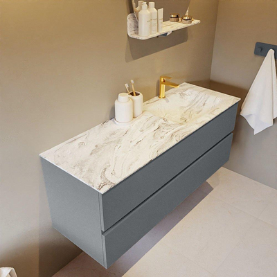 MONDIAZ VICA-DLUX Ensemble meuble de salle de bains - 130cm - meuble bas plata- 2 tiroirs - lavabo encastré cloud à droite - 1 trou de robinet - version haute 60cm - glace