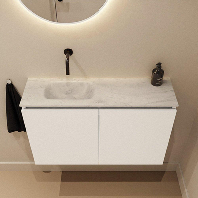 MONDIAZ TURE-DLUX 80cm toiletmeubel Talc. EDEN wastafel Opalo positie links. Zonder kraangat.