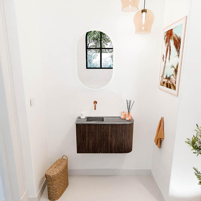 Mondiaz JOYA-DLUX 71.6cm toiletmeubel - ronding rechts kleur Walnut - Wastafel FAYE positie Links Zonder kraangat kleur Sombra.