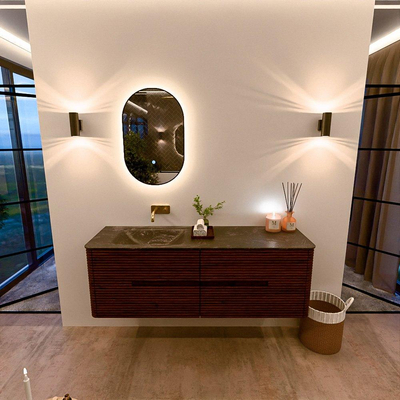 Mondiaz CIRO-DLUX Ensemble de meubles de salle de bains - 150x45x50cm - lavabo solid surface Lava - 1 vasque à gauche - sans trous de robinet - 4 tiroirs - Ruby