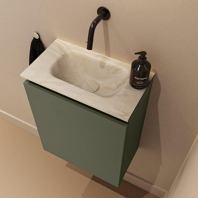 MONDIAZ TURE-DLUX Meuble de toilettes 40cm Army. EDEN lavabo Ostra position milieu. Sans trou de robinet.