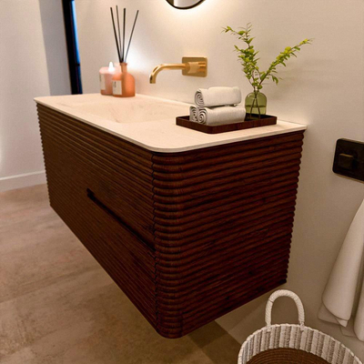 Mondiaz CIRO-DLUX Ensemble de meubles de salle de bains - 110x45x50cm - lavabo solid surface Meli - 1 vasque au centre - sans trous de robinet - 2 tiroirs - Ruby