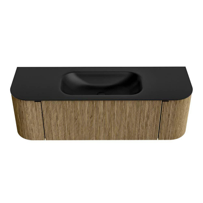 Mondiaz KURVE Ensemble de meuble de salle de bains - 140x46x40cm - 1 tiroir - 2 portes - vasque solid surface - centrale - sans trou de robinet - Dusk