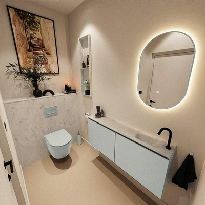MONDIAZ TURE-DLUX Meuble toilette - 120cm - Greey - EDEN - vasque Opalo - position droite - 1 trou de robinet