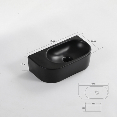 FugaFlow Eccelente Pietra Fontaine - 40x22x12cm - Lisse - demi-ronde - sans trou de robinet - Céramique - Noir mat