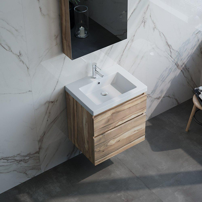 BRAUER Foggia Plan vasque 60x46cm 1 trou de robinet avec trop plein et vasque simple marbre minéral Blanc mat