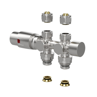 Belrad Robinet de radiateur - 19.8x4.3 - thermostatique - raccord mural et au sol - 1/2MX16/2 M30 - inox brossé