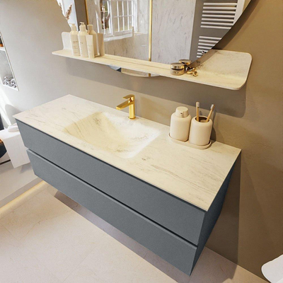 Mondiaz VICA-DLUX ensemble de meuble de salle de bain - 130cm - meuble sous-vasque plata - 2 tiroirs - lavabo encastré cloud milieu - 1 trou de robinet - version haute de 60cm - opalo