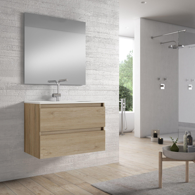 Saniclass Chaci Badkameronderkast - 80cm - 2 lades - greeploos - eiken