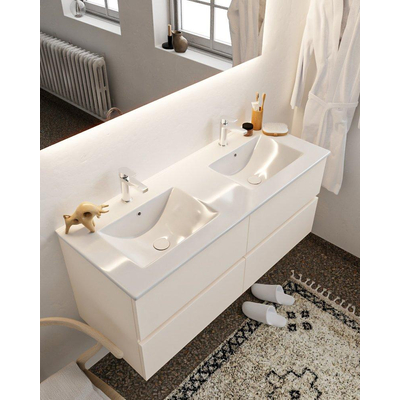 Mondiaz VICA ensemble de meuble de salle de bain - 120cm - meuble sous-vasque lin - 4 tiroirs - lavabo denia double - 2 trous de robinet - miroir LED - version XL 60cm de haut