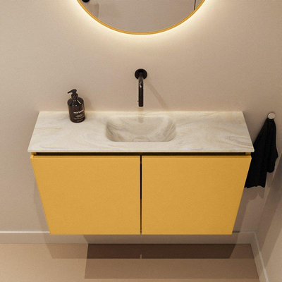 MONDIAZ TURE-DLUX 80cm toiletmeubel Ocher. EDEN wastafel Ostra positie midden. Zonder kraangat.