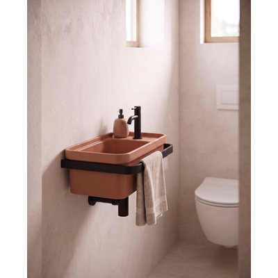 QeramiQ Élan Ensemble lave-mains - 45 × 27 cm - 1 trou de robinet - céramique - porte-serviettes - brun rouille mat