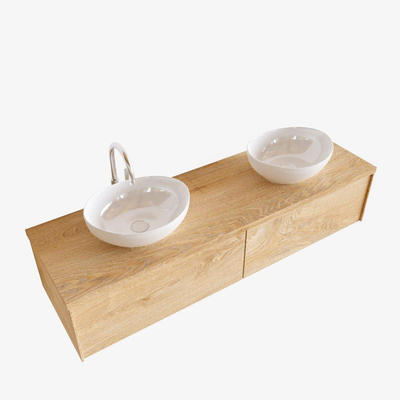 ENSEMBLE DE MEUBLE MONDIAZ LUSH - 150 cm - 2 tiroirs - lavabo BARCO - 2 lavabos - 2 trous de robinet - chêne blanchi