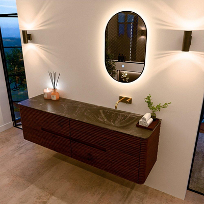 Mondiaz CIRO-DLUX Ensemble meuble de salle de bains - 170x45x50cm - lavabo solid surface Lava - 1 vasque à droite - sans trous de robinet - 4 tiroirs - Ruby