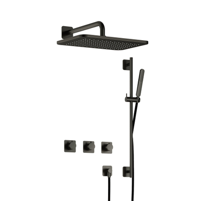 Hotbath Gal IBSGL70 Thermostatische doucheset inbouw - 2 stopkranen - 35cm wandarm - 27cm rechtoekige hoofddouche - staafhanddouche - glijstang - gun metal geborsteld PVD