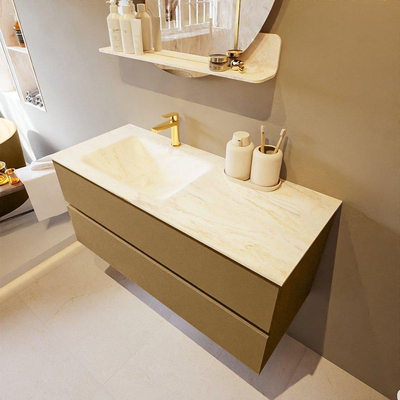 Mondiaz VICA-DLUX ensemble de meuble de salle de bain - 110cm - meuble sous-vasque oro - 2 tiroirs - lavabo encastré cloud gauche - 1 trou de robinet - version haute de 60cm - ostra