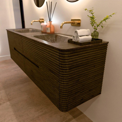 Mondiaz CIRO-DLUX Badkamermeubelset - 170x45x50cm - Solid surface wastafel Lava - 2 wasbak Dubbel - zonder kraangaten - 4 lades - Shadow