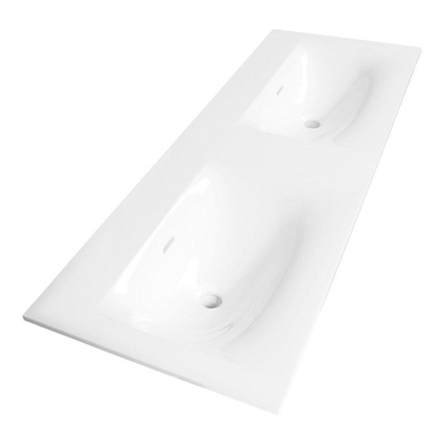 BRAUER Delight Badkamermeubelset - 120x62x46cm - 4 lades - greeploos - softclose - fine stone wastafel - 2 wasbakken - zonder kraangaten - hoogglans wit - chateau