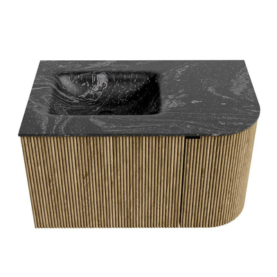 Mondiaz KURVE-DLUX Ensemble de meuble de salle de bain - 75x46x40cm - 1 tiroir - 1 porte - lavabo solid surface - gauche - 1 trou de robinet - Dusk