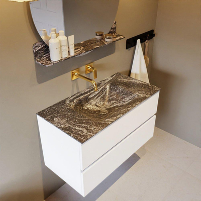 Mondiaz VICA-DLUX ensemble de meuble de salle de bain - 90cm - meuble sous lavabo talc - 2 tiroirs - lavabo encastrée cloud milieu - sans trous de robinet - version haute de 60cm - lave