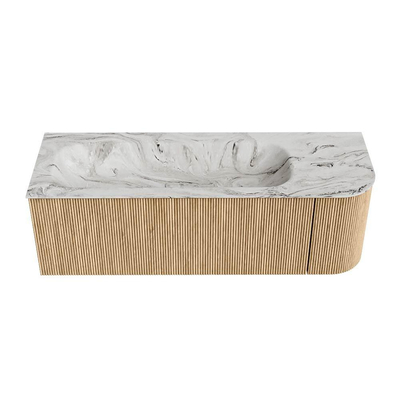 MONDIAZ KURVE-DLUX 135cm Meuble salle de bain avec module 25 D - couleur Oak - 1 tiroir - 1 porte - vasque BIG MEDIUM gauche - 1 trou de robinet - couleur Glace