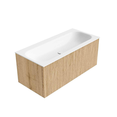 MONDIAZ KURVE Meuble de salle de bains 100 cm couleur chêne avec 1 tiroir. Lavabo BIG MEDIUM central sans trou de robinet Talc.