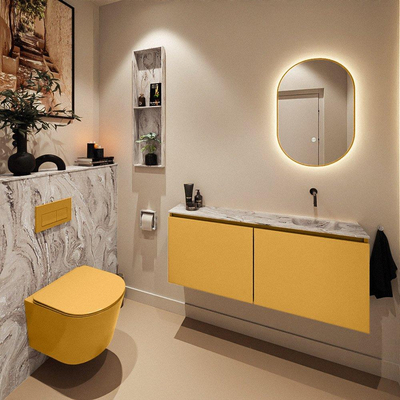 MONDIAZ TURE-DLUX 120cm toiletmeubel Ocher. EDEN wastafel Glace positie rechts. Zonder kraangat.