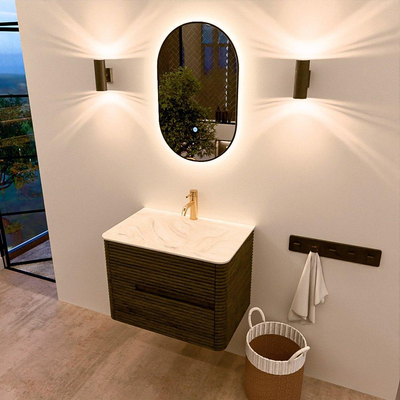 Mondiaz CIRO-DLUX Badkamermeubelset - 70x45x50cm - Solid surface wastafel Ostra - 1 wasbak Midden - 1 kraangat - 2 lades - Shadow