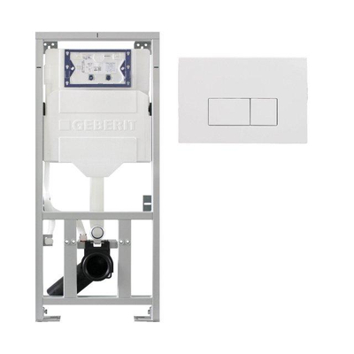 Geberit Réservoir encastré UP320 avec plaque de commande QeramiQ push - double chasse - boutons rectangulaires - plastique blanc brillant