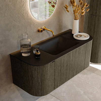 Mondiaz KURVE Ensemble meuble de salle de bains - 110x46x40cm - 1 tiroir - 2 portes - lavabo solid surface - milieu - sans trou de robinet - Shadow