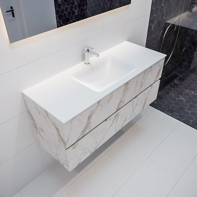 MONDIAZ VICA Ensemble meuble de salle de bains - 120cm - sous-meuble carrara - 2 tiroirs - lavabo cloud central - 1 trou de robinet version XL 60cm de haut