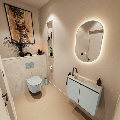MONDIAZ TURE-DLUX Meuble toilette - 60cm - Greey - EDEN - vasque Ostra - position gauche - 1 trou de robinet