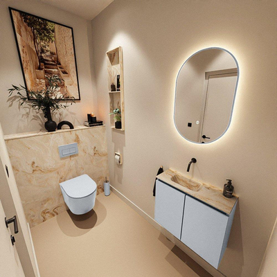 MONDIAZ TURE-DLUX Meuble de toilettes 60cm Clay. Lavabo EDEN Frappe position gauche. Sans trou de robinet.