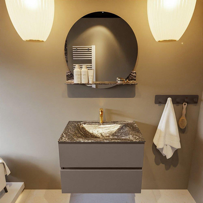 Mondiaz VICA-DLUX ensemble de meuble de salle de bain - 70cm - meuble sous-vasque fumée - 2 tiroirs - lavabo encastré nuage milieu - 1 trou de robinet - miroir modèle spot - version XL 60cm haut - lave