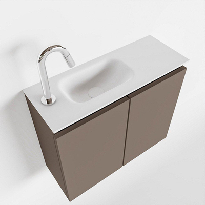 MONDIAZ TURE Toiletmeubel 60x23x50cm met 1 kraangaten 2 deuren smoke mat Wastafel Eden links Solid Surface Wit