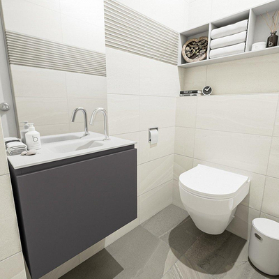 MONDIAZ OLAN Toiletmeubel 60x30x40cm met 1 kraangaten 1 lades dark grey mat Wastafel Lex midden Solid Surface Wit